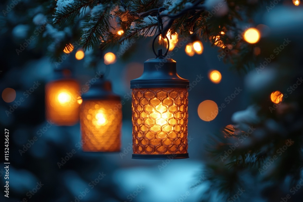 Aufkleber close-up view of lights on a tree trunk or branch, often used in decorative or symbolic contexts