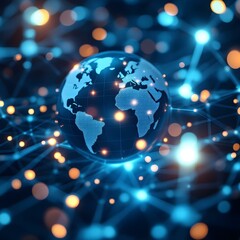 Fototapeta premium Futuristic cityscape, glowing holographic Earth