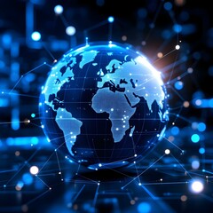 Fototapeta premium Futuristic cityscape, glowing holographic Earth