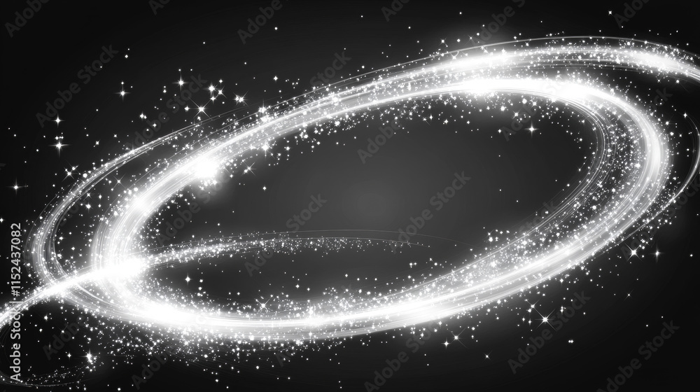 Poster light circles with sparkles, magic glow effect. vector realistic set of white shiny rings and swirls