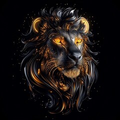 Majestic Black and Gold Lion Head: A Digital Masterpiece
