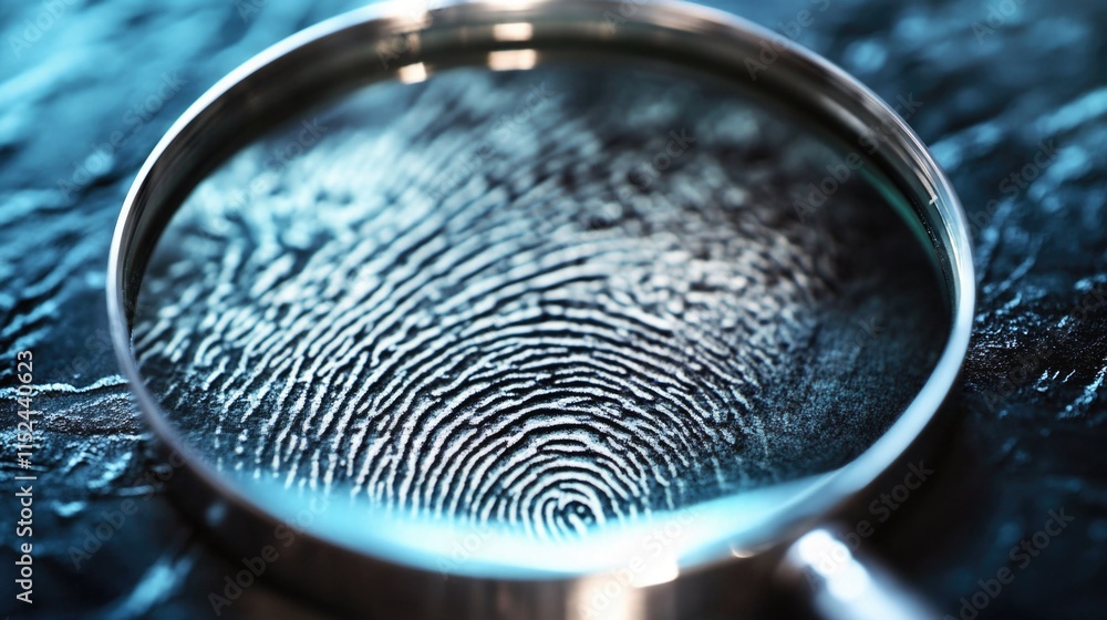 Poster close-up view of a fingerprint being examined under a magnifying glass