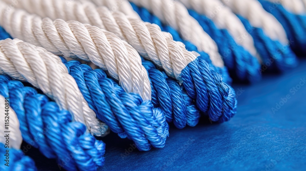 Poster A close-up view of a blue and white rope, suitable for use in decorative or abstract compositions