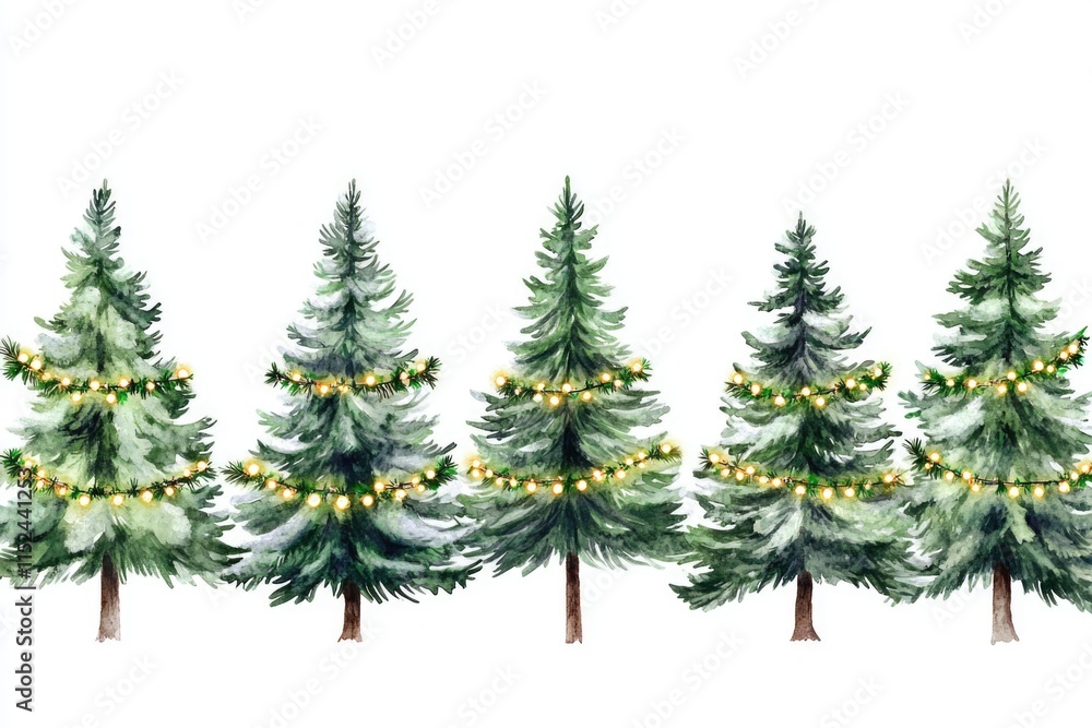 Poster row of christmas trees with lights on them
