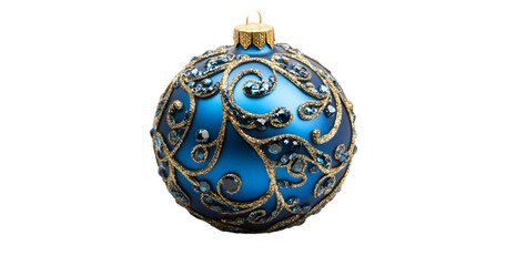 Elegant Blue Christmas Ornament with Gold Swirls and Sparkles for Holiday Decorations