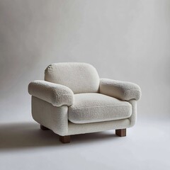 Cozy and Luxurious Off-White Armchair with Wooden Legs