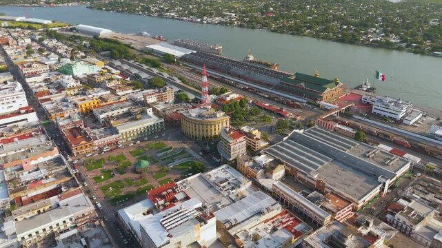 Aerial view of the port city of Tampico Tamaulipas, Mexico where the Panuco River passes by on its way to the Gulf of Mexico.