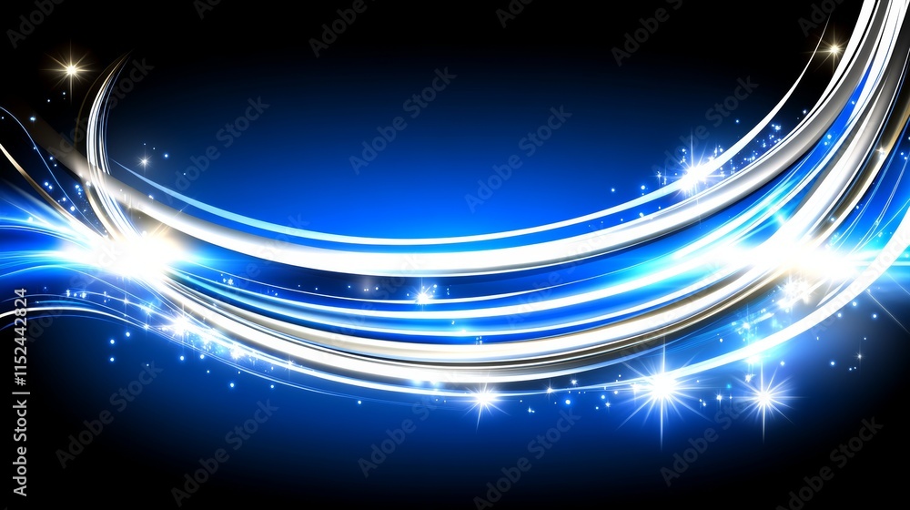 Poster within a blue setting, a digital signature created from white light wave lines is visible, alongside