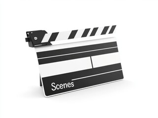 Obraz premium Film setup. Use of a professional video camera with a digital clapperboard and 3D rendering.