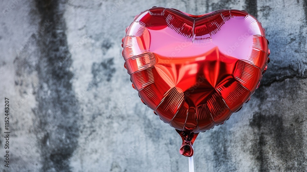Poster A bright red heart-shaped balloon suspended from a thin string, ready for use in various occasions