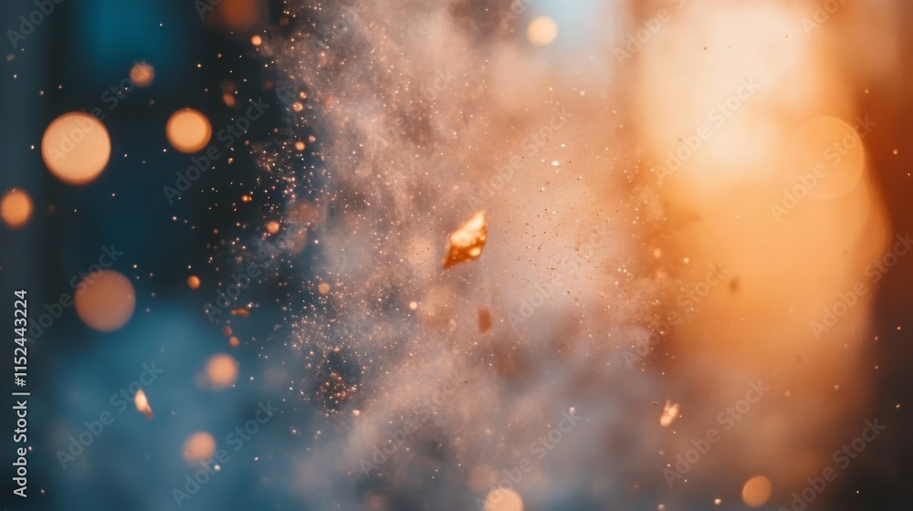 Poster an abstract technology background showcasing a wave flow of gold-colored digital particles