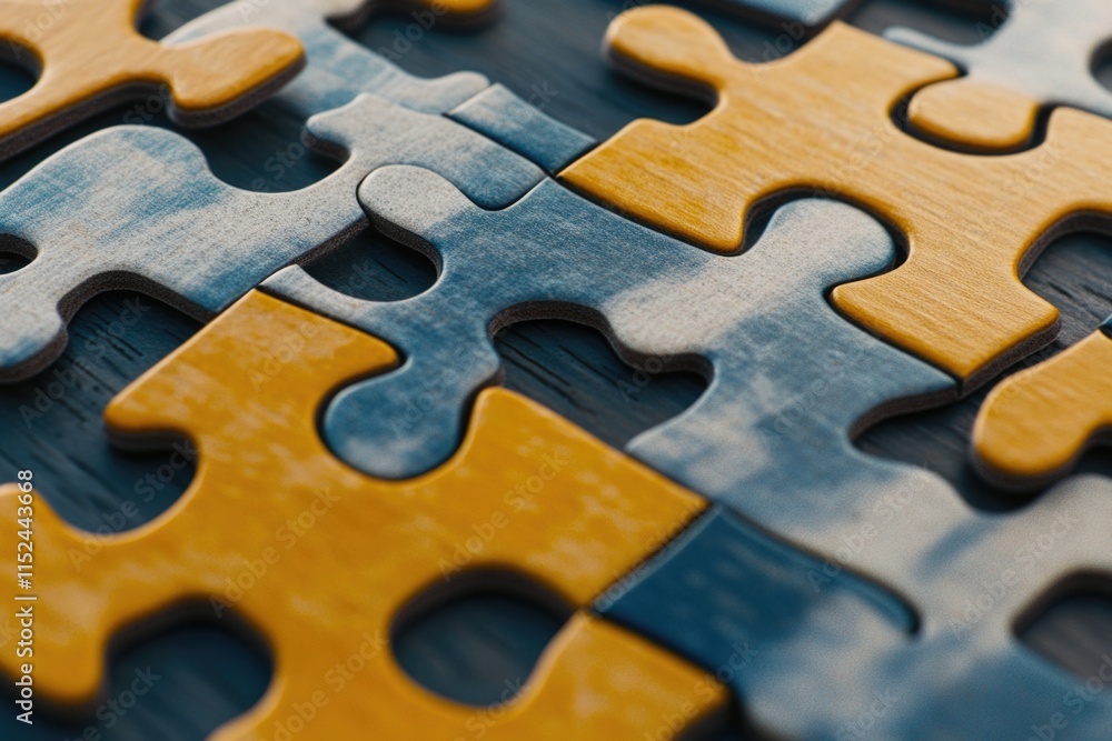 Poster A close-up view of a puzzle piece on a table, ready for assembly