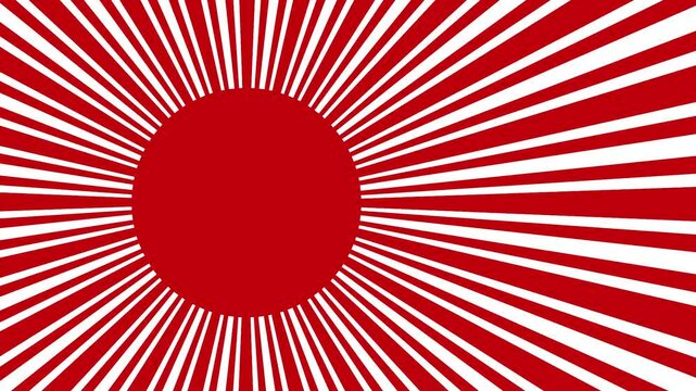 Japan Sunshine Flag animation. rising sun motion on white screen background. Nippon flag animated 4k 