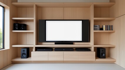 Fototapeta premium blank white tv screen in living room
