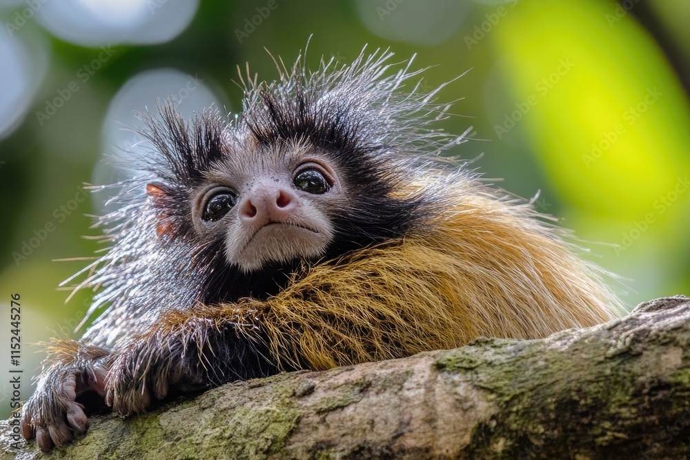 Poster A small monkey perched on a tree branch, looking out at the surrounding environment