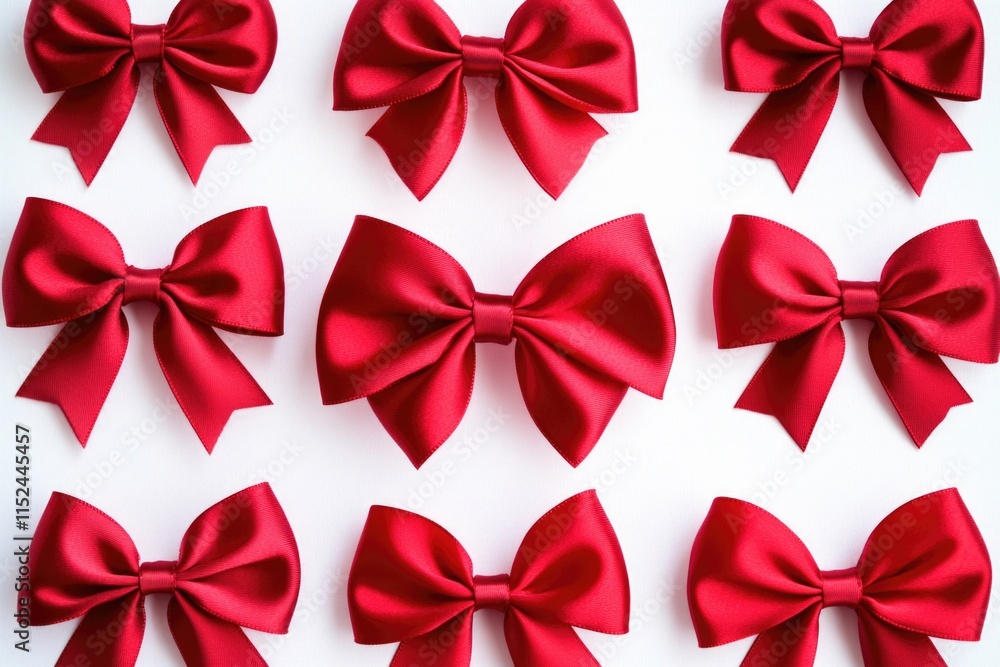 Poster a collection of bright red bows arranged neatly on a clean white surface