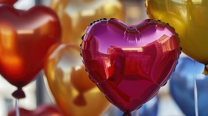 A bunch of heart shaped balloons forming a heart shape, perfect for romantic occasions or celebrations