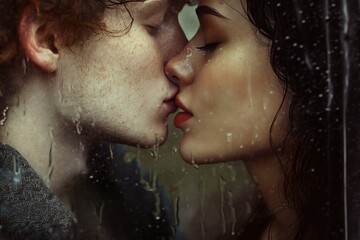 A romantic moment between a couple under the rain, great for love stories or romantic scenes