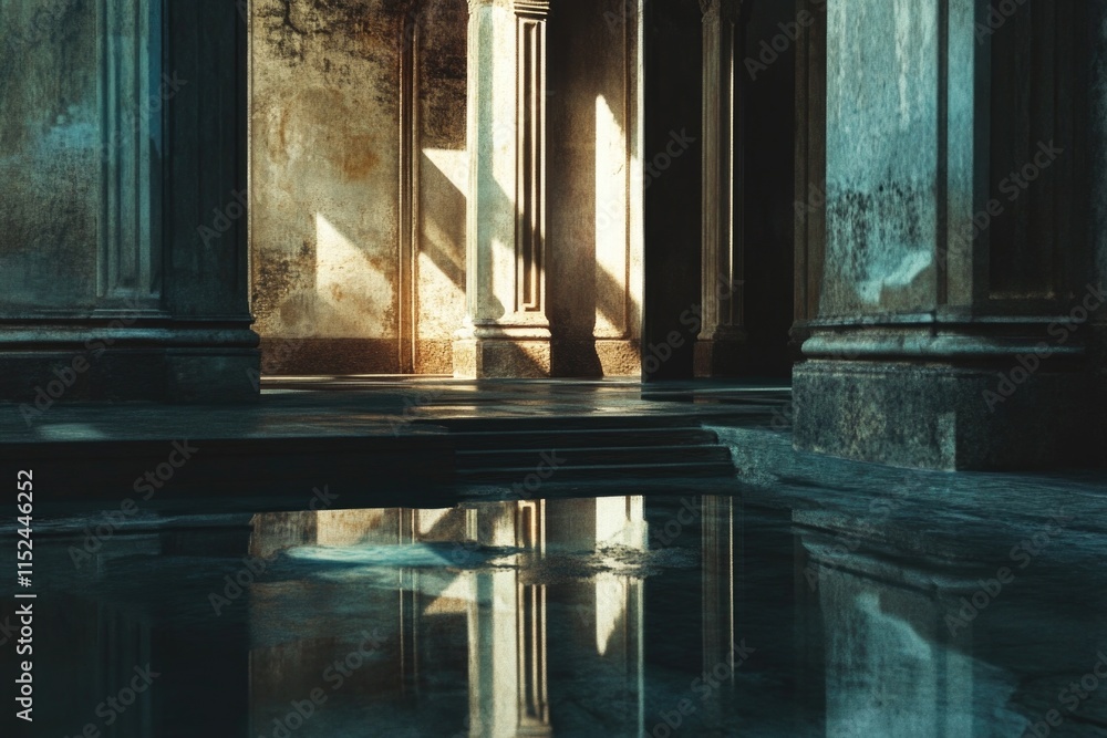 Aufkleber a calm pool of water reflects the sun's rays, creating a peaceful scene