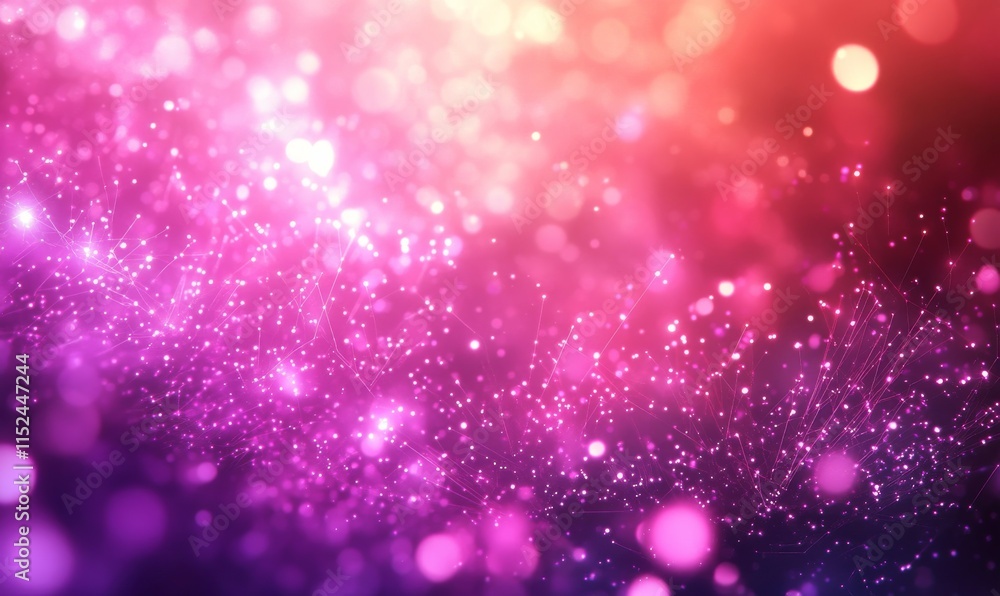 Poster abstract pink and purple network background with glowing lines and bokeh effect. futuristic digital 