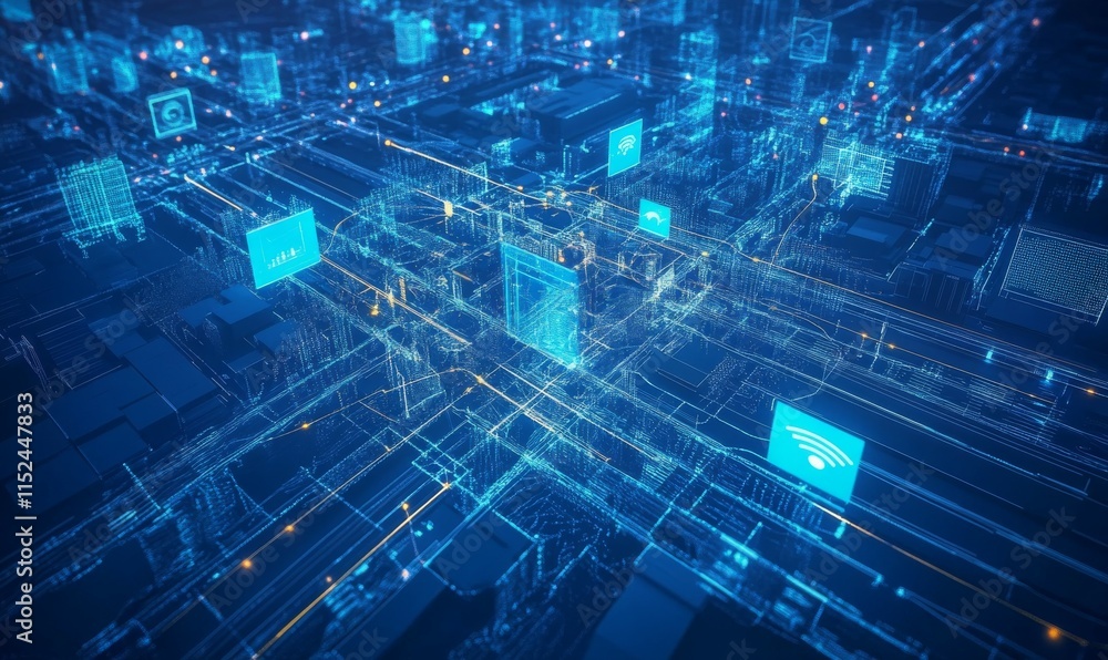 Poster an abstract hi-speed internet of things iot cloud computing concept; cloud computing with big data a