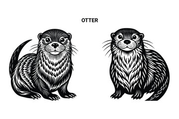 Editable Silhouette Otter Isolated Vector Illustration