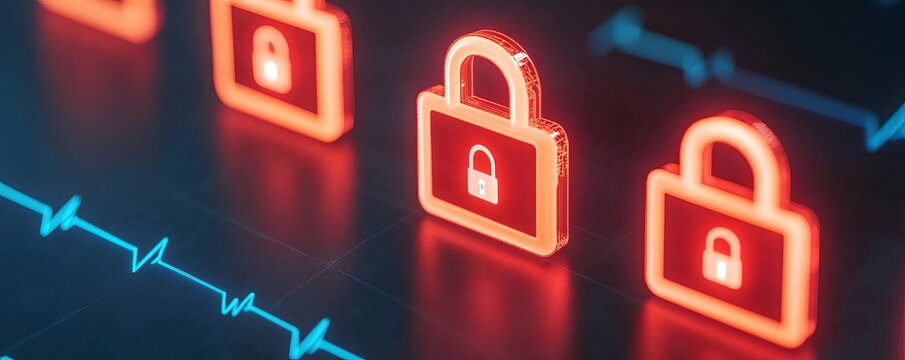 Concept of data security for health records with glowing lock icons, privacy assurance
