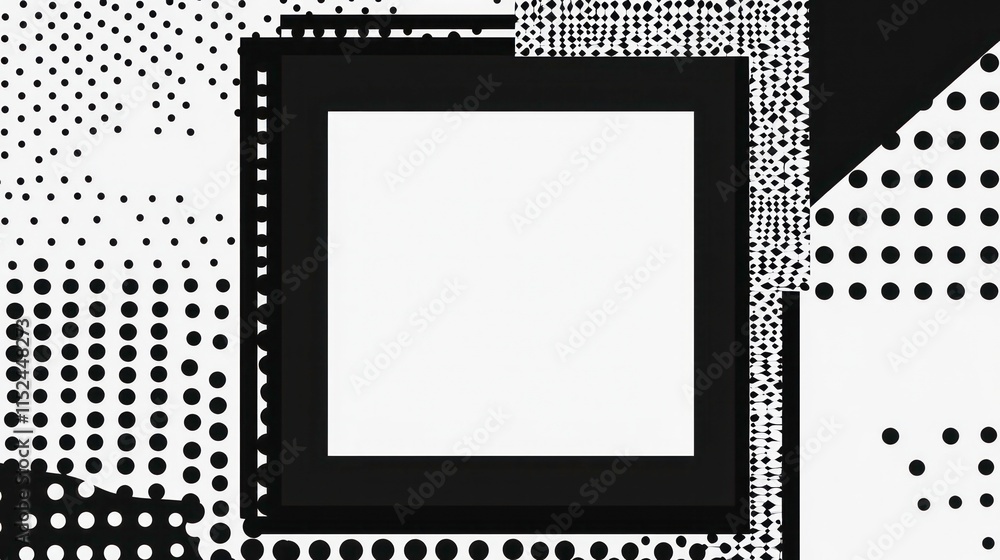 Aufkleber abstract black and white square frame with halftone dots pattern background.