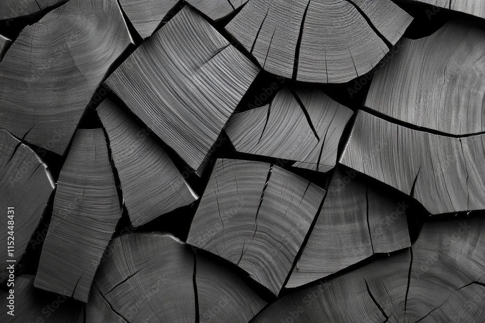 Poster a stack of wooden logs in a simple, monochromatic composition