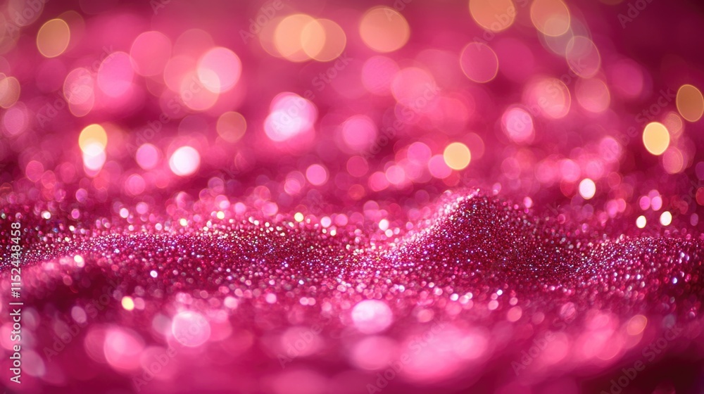 Poster close-up shot of a pink glitter background with intricate patterns and textures