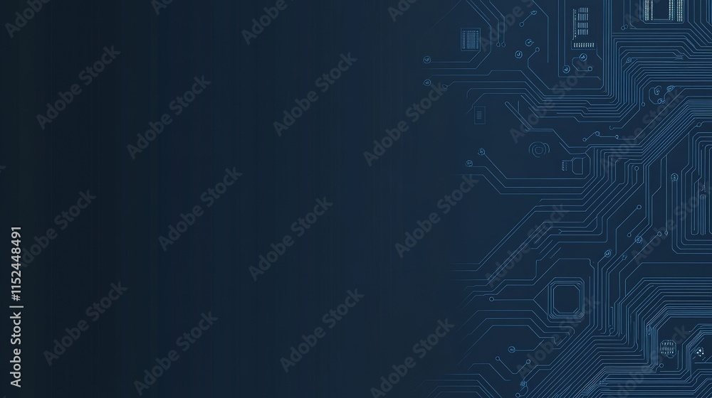Poster a modern and futuristic illustration of an abstract digital circuit board on a blue technology backg