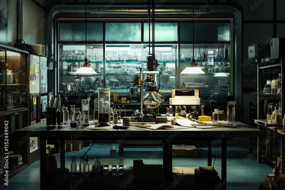 Poster bottles and equipment on a laboratory table