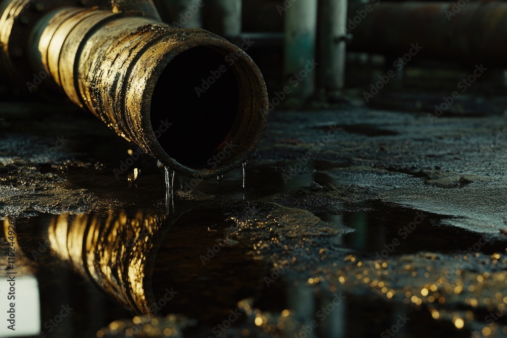 Poster A close-up view of a pipe on the ground, suitable for use in scenes where a character is fixing or inspecting an infrastructure issue