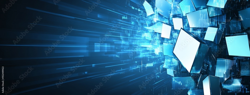 Poster collecting data in the internet cyberspace with analytical computer ai for stock calculations, prese