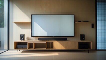 blank white tv screen in living room
