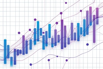 Candlestick chart with data points on a white gradient background. Bullish point, Trend of graph