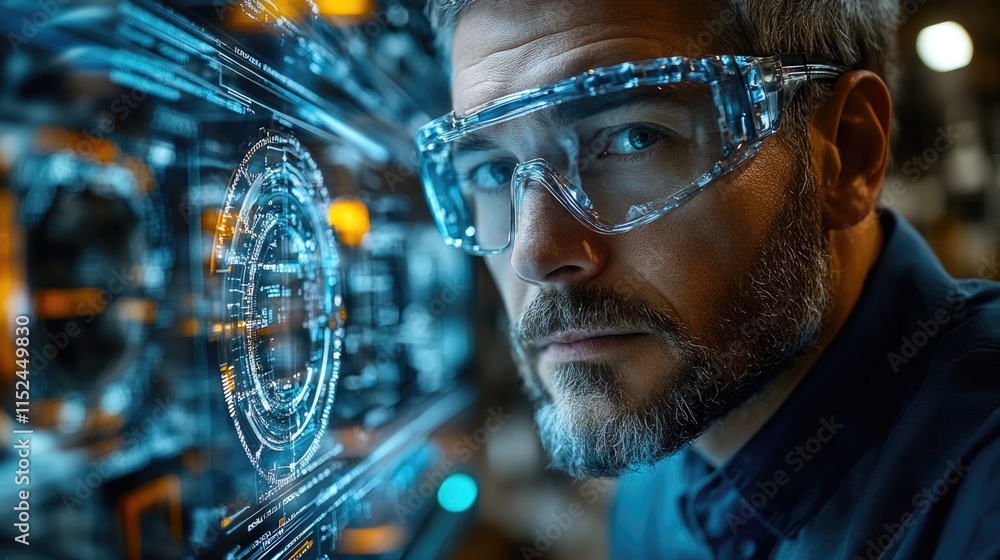 Poster a person wearing glasses is focused on a computer or phone screen, possibly checking emails or brows