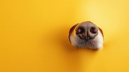 Obraz premium Closeup of a Dog Nose Against a Vibrant Yellow Background
