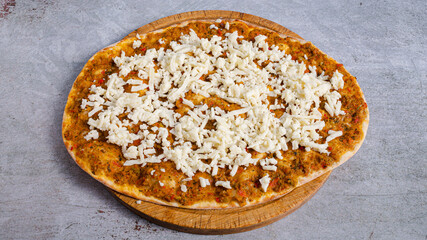 Delicious turkish lahmacun top view isolated