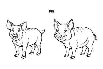Editable Pig Isolated Outline Vector Illustration
