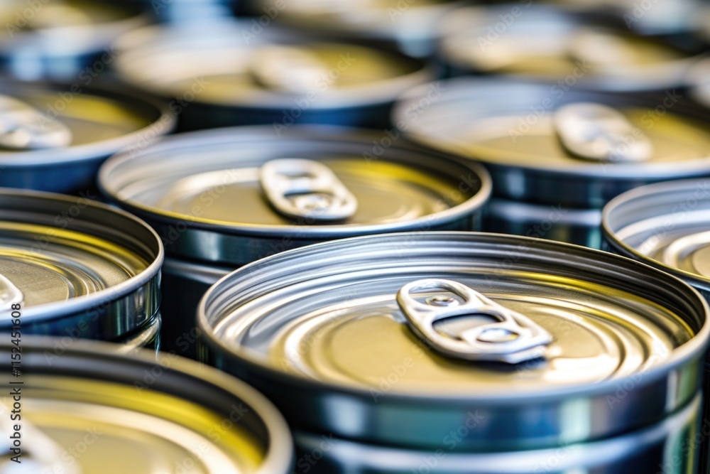 Poster a close-up shot of various cans of soda on a surface, ideal for use in advertisements or product sho