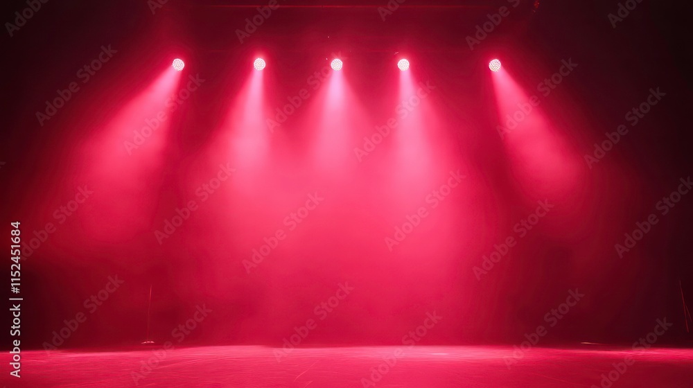Poster glowing pink stage lights with red background empty space performance art scene entertainment concep