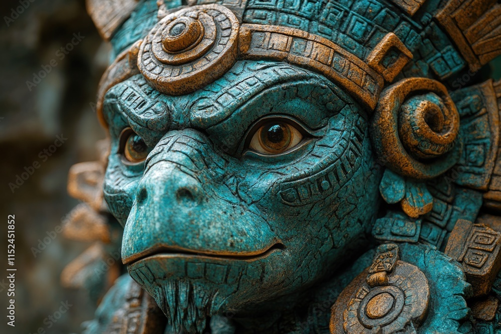 Poster a detailed view of a monkey sculpture with intricate features