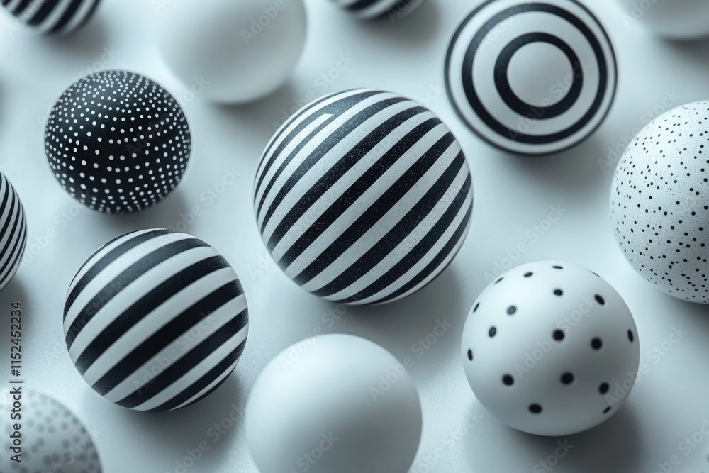 Aufkleber a collection of black and white balls arranged neatly on a table