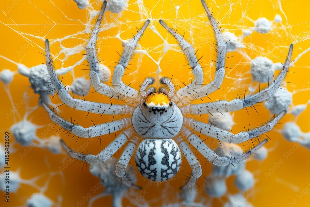Poster unique close-up of a spider on a vibrant background showcasing its intricate details and web structu