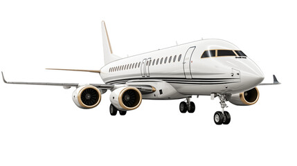 Obraz premium A wide-body aircraft flying above the horizon, symbolizing travel freedom and innovation, studio view, isolated on transparent background.