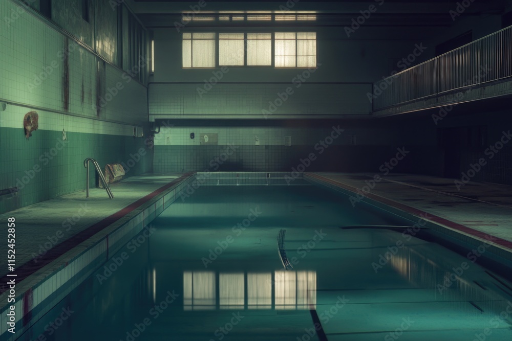 Aufkleber a large building with an empty swimming pool, suitable for various uses such as event spaces or offi