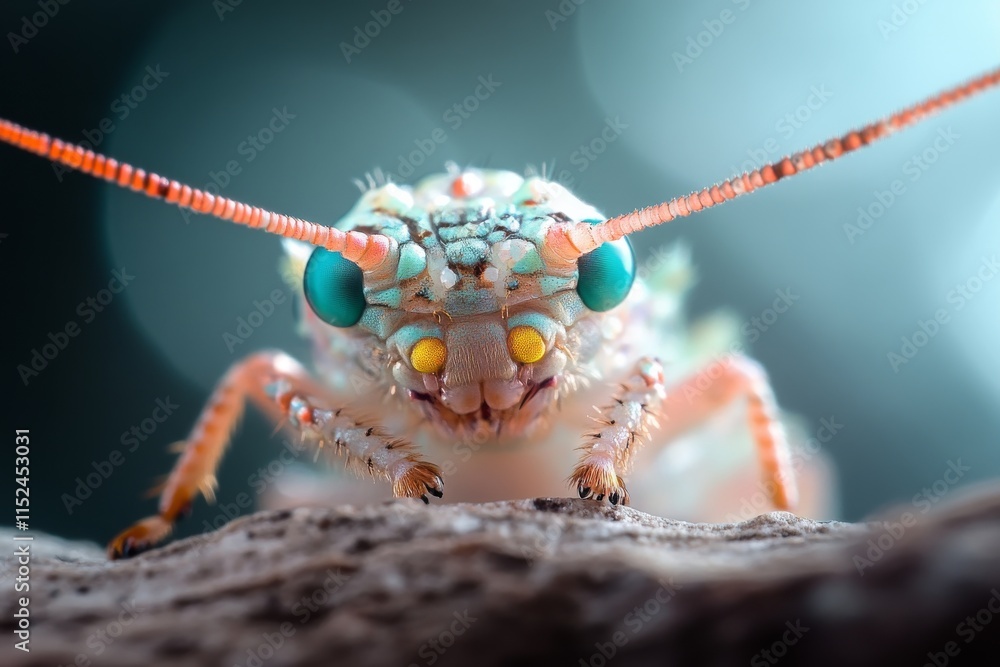 Poster close-up view of a colorful insect highlighting intricate details and unique features in a natural h
