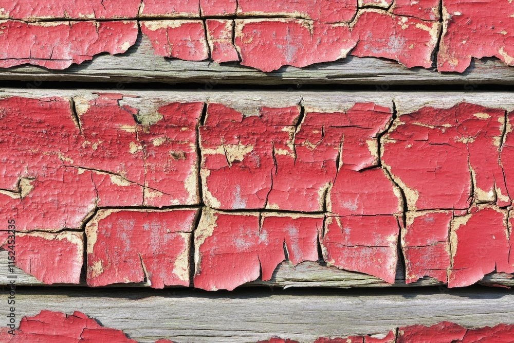 Poster close-up of peeling paint on a wooden surface, perfect for use in decorative or design projects