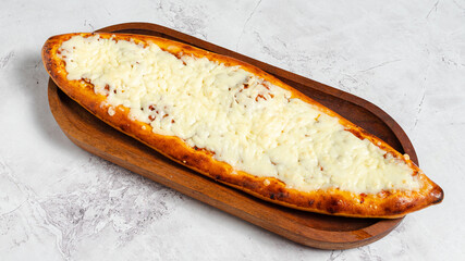 Turkish cheese pide on tray isolated